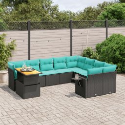 vidaXL 10 részes fekete polyrattan kerti ülőgarnitúra párnával