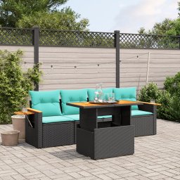 vidaXL 5 részes fekete polyrattan kerti ülőgarnitúra párnával