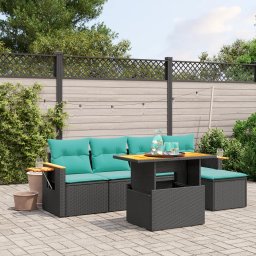 vidaXL 6 részes fekete polyrattan kerti ülőgarnitúra párnával