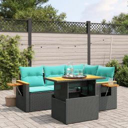 vidaXL 5 részes fekete polyrattan kerti ülőgarnitúra párnával