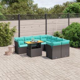 vidaXL 9 részes fekete polyrattan kerti ülőgarnitúra párnával