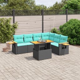vidaXL 7 részes fekete polyrattan kerti ülőgarnitúra párnákkal