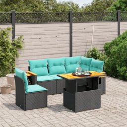 vidaXL 6 részes fekete polyrattan kerti ülőgarnitúra párnával