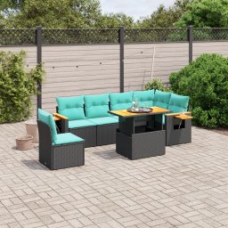 vidaXL 7 részes fekete polyrattan kerti ülőgarnitúra párnákkal