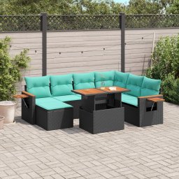 vidaXL 8 részes fekete polyrattan kerti ülőgarnitúra párnával