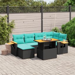 vidaXL 7 részes fekete polyrattan kerti ülőgarnitúra párnákkal