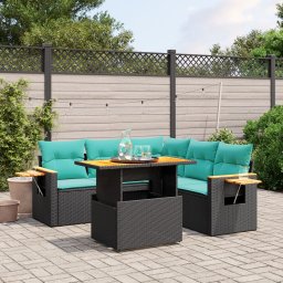 vidaXL 6 részes fekete polyrattan kerti ülőgarnitúra párnával