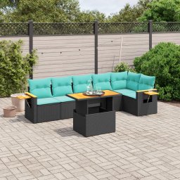 vidaXL 7 részes fekete polyrattan kerti ülőgarnitúra párnákkal