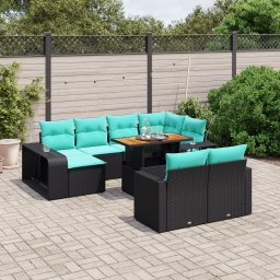 vidaXL 11 részes fekete polyrattan kerti ülőgarnitúra párnákkal