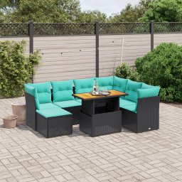 vidaXL 8 részes fekete polyrattan kerti ülőgarnitúra párnával