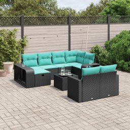 vidaXL 11 részes fekete polyrattan kerti ülőgarnitúra párnákkal