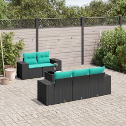 vidaXL 6 részes fekete polyrattan kerti ülőgarnitúra párnával