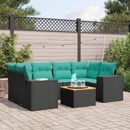 vidaXL 7 részes fekete polyrattan kerti ülőgarnitúra párnákkal