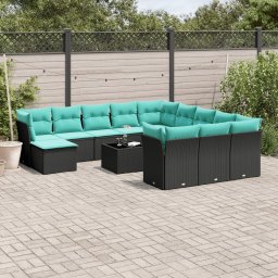 vidaXL 13 részes fekete polyrattan kerti ülőgarnitúra párnákkal