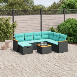 vidaXL 8 részes fekete polyrattan kerti ülőgarnitúra párnával