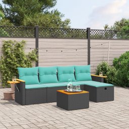 vidaXL 6 részes fekete polyrattan kerti ülőgarnitúra párnával