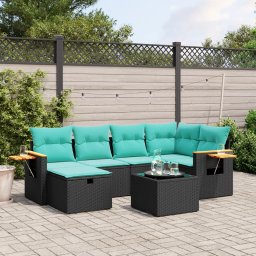 vidaXL 7 részes fekete polyrattan kerti ülőgarnitúra párnákkal