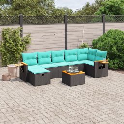 vidaXL 8 részes fekete polyrattan kerti ülőgarnitúra párnával