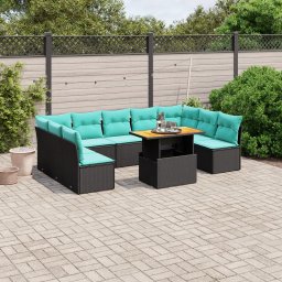 vidaXL 10 részes fekete polyrattan kerti ülőgarnitúra párnával
