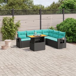 vidaXL 7 részes fekete polyrattan kerti ülőgarnitúra párnákkal