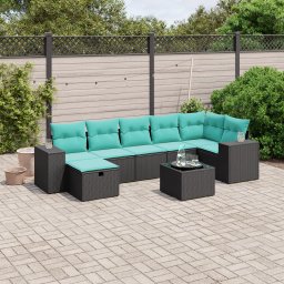vidaXL 8 részes fekete polyrattan kerti ülőgarnitúra párnával