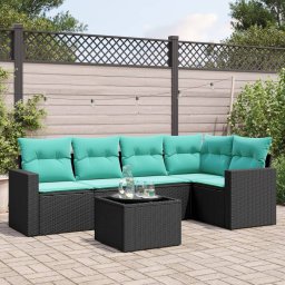 vidaXL 6 részes fekete polyrattan kerti ülőgarnitúra párnával