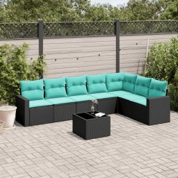 vidaXL 8 részes fekete polyrattan kerti ülőgarnitúra párnával