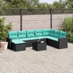 vidaXL 9 részes fekete polyrattan kerti ülőgarnitúra párnával
