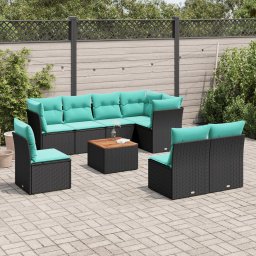 vidaXL 9 részes fekete polyrattan kerti ülőgarnitúra párnával