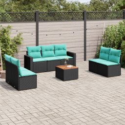 vidaXL 8 részes fekete polyrattan kerti ülőgarnitúra párnával