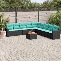 vidaXL 10 részes fekete polyrattan kerti ülőgarnitúra párnával