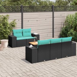 vidaXL 6 részes fekete polyrattan kerti ülőgarnitúra párnával