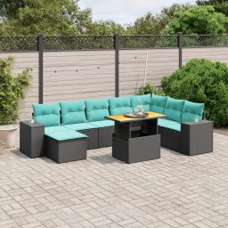 vidaXL 9 részes fekete polyrattan kerti ülőgarnitúra párnával