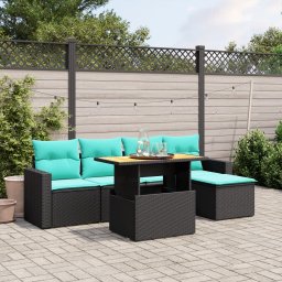 vidaXL 6 részes fekete polyrattan kerti ülőgarnitúra párnával