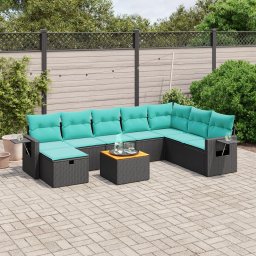 vidaXL 9 részes fekete polyrattan kerti ülőgarnitúra párnával