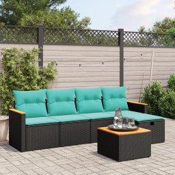 vidaXL 6 részes fekete polyrattan kerti ülőgarnitúra párnával