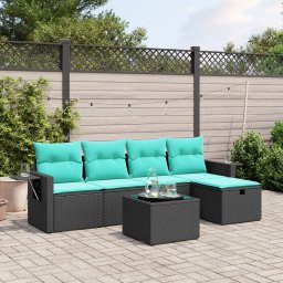 vidaXL 6 részes fekete polyrattan kerti ülőgarnitúra párnával