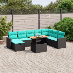 vidaXL 9 részes fekete polyrattan kerti ülőgarnitúra párnával