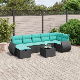 vidaXL 8 részes fekete polyrattan kerti ülőgarnitúra párnával