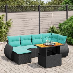 vidaXL 7 részes fekete polyrattan kerti ülőgarnitúra párnákkal