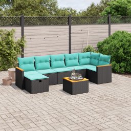 vidaXL 8 részes fekete polyrattan kerti ülőgarnitúra párnával