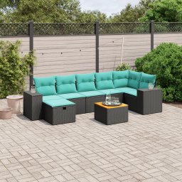 vidaXL 8 részes fekete polyrattan kerti ülőgarnitúra párnával