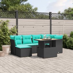 vidaXL 7 részes fekete polyrattan kerti ülőgarnitúra párnákkal