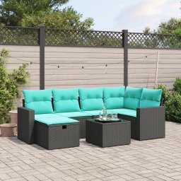 vidaXL 7 részes fekete polyrattan kerti ülőgarnitúra párnákkal
