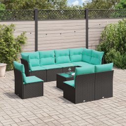 vidaXL 9 részes fekete polyrattan kerti ülőgarnitúra párnával