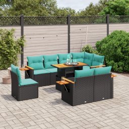 vidaXL 9 részes fekete polyrattan kerti ülőgarnitúra párnával