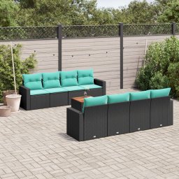 vidaXL 9 részes fekete polyrattan kerti ülőgarnitúra párnával