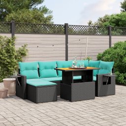 vidaXL 7 részes fekete polyrattan kerti ülőgarnitúra párnákkal
