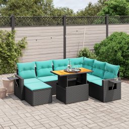 vidaXL 8 részes fekete polyrattan kerti ülőgarnitúra párnával