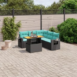 vidaXL 6 részes fekete polyrattan kerti ülőgarnitúra párnával